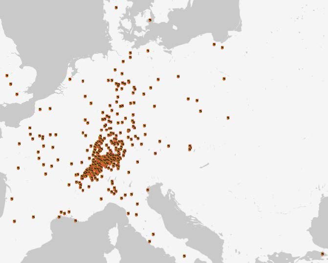 Tätigkeitsorte von Berner Gelehrten 1300 bis 1550